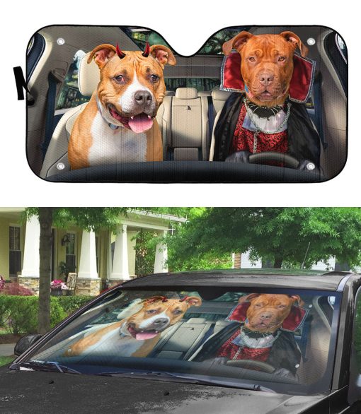 Gearhumans 3D Halloween Pitbull Dogs Vampire Custom Car Auto Sunshade