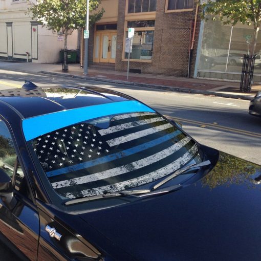 Gearhumans 3D Blue Thin Line American Flag Auto Sunshade - Image 8