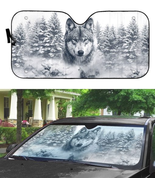 Gearhumans 3D Wolf Snow Car Auto Sunshade