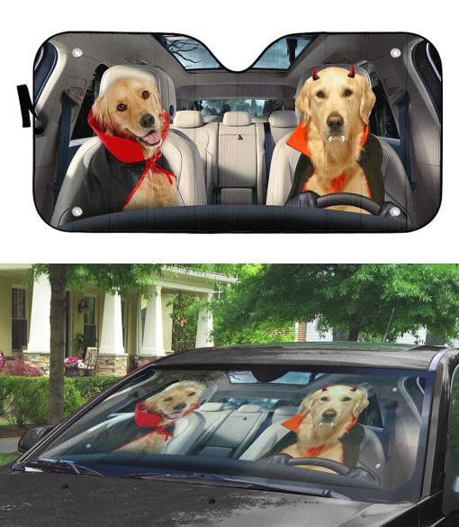 Gearhumans 3D Halloween Golden Retriever Dogs Vampire Custom Car Auto Sunshade - Image 3