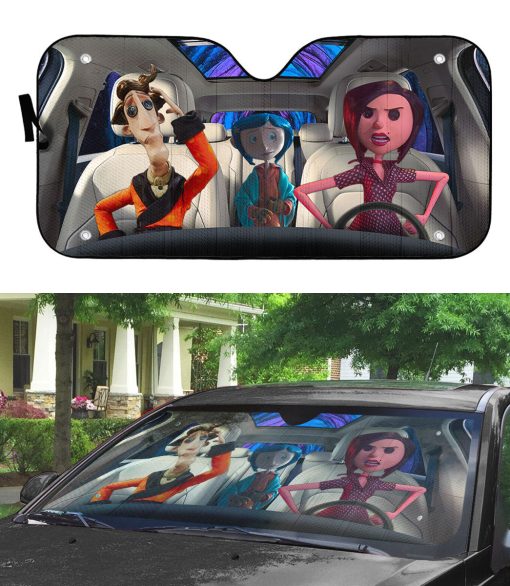 Gearhumans 3D Coraline Button Eyed Family Custom Car Auto Sunshade - Image 3