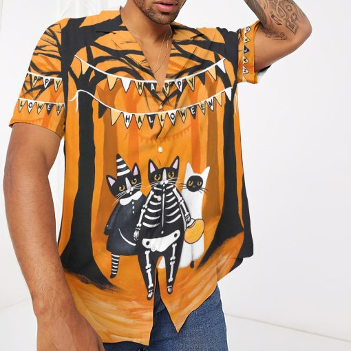 Gearhumans 3D Happy Halloween Black Cats Want Candy Custom Short Sleeves Shirt - Image 3