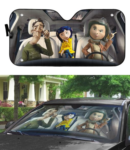 Gearhumans 3D Coraline Family Custom Car Auto Sunshade