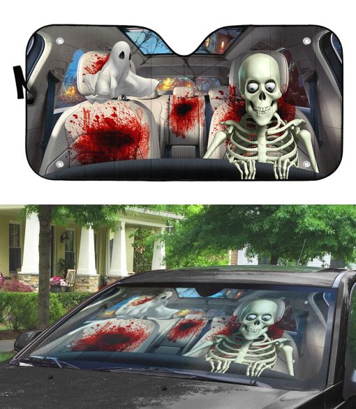 Gearhumans 3D Halloween Skeleton Blood Custom Car Auto Sunshade 3 Gearhumans 3D Halloween Skeleton Blood Custom Car Auto Sunshade - Image 3