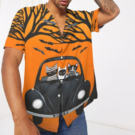 Gearhumans 3D Happy Halloween A Spooky Drive Black Cats Custom Short Sleeves Shirt - Image 3