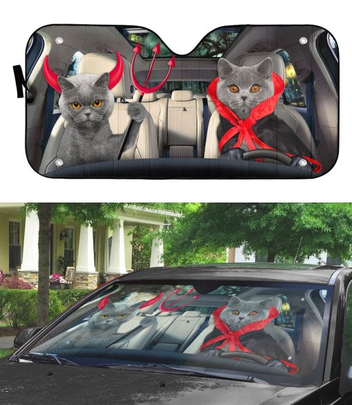 Gearhumans 3D Halloween British Shorthair Cats Vampire Custom Car Auto Sunshade - Image 2