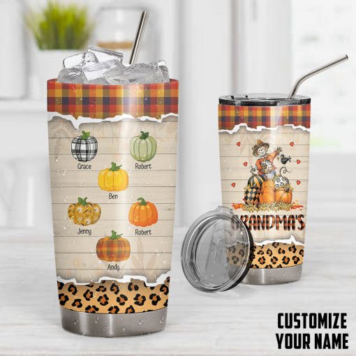 Gearhumans 3D Grandparents Day Grandmas Little Pumpkins Custom Name Design Vacuum Insulated Tumbler - Image 5