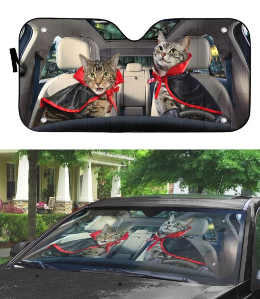 Gearhumans 3D Halloween American Shorthair Cats Vampire Custom Car Auto Sunshade - Image 3