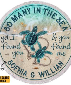 Gearhumans 3D Sea Turtle Found Custom Name Round Beach Towel