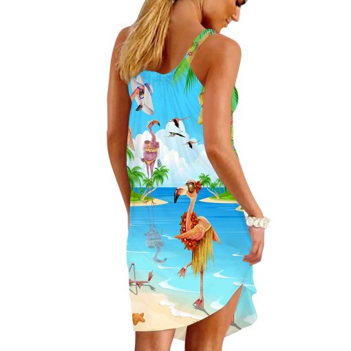 Gearhumans 3D Hawaii Flamingo Custom Beach Dress - Image 3