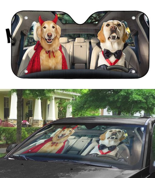 Gearhumans 3D Halloween Labrador Retriever Dogs Vampire Custom Car Auto Sunshade - Image 3