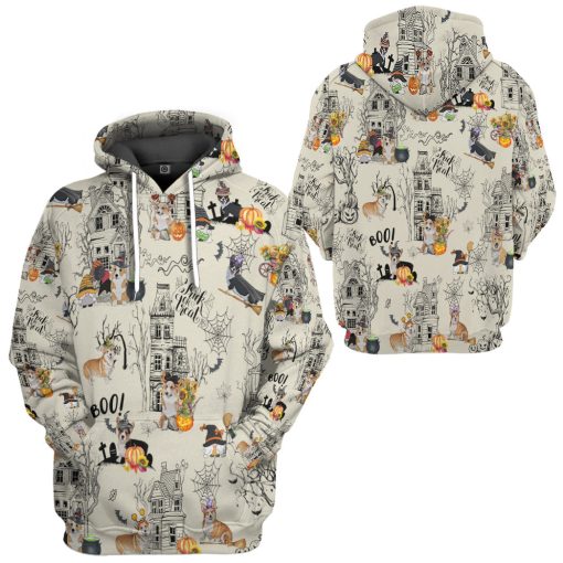 Gearhumans 3D Halloween Town With Corgi Dog Custom Tshirt Hoodie Apparel - Image 5