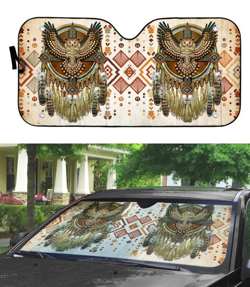Gearhumans 3D Gold Owl Native American Car Auto Sunshade