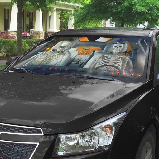 Gearhumans 3D Halloween Skeleton Couple Skull Custom Car Auto Sunshade - Image 7
