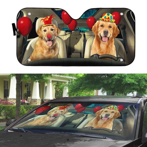 Gearhumans 3D Golden Retriever Dog Clowns Custom Car Auto Sunshade - Image 3