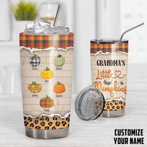 Gearhumans 3D Grandparents Day Grandmas Little Pumpkins Custom Name Design Vacuum Insulated Tumbler - Image 6