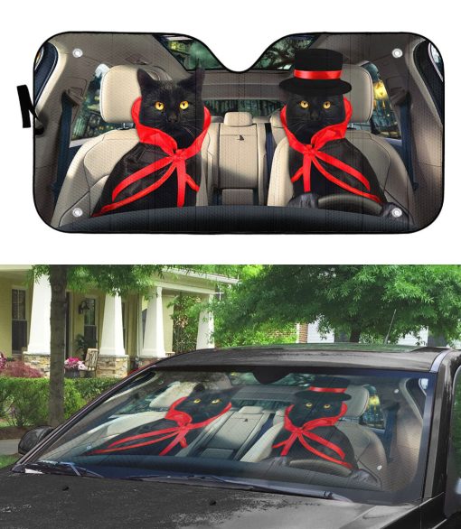 Gearhumans 3D Halloween Black Cats Vampire Custom Car Auto Sunshade - Image 3