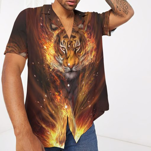Gearhumans 3D Fire Tiger Custom Hawaii Shirt