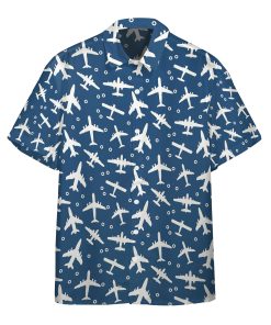 Gearhumans 3D Blue And White Aeroplanes Custom Hawaii Shirt