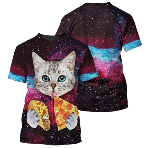 Gearhumans Galaxy Pizza Cat - 3D All Over Printed Shirt - Image 3