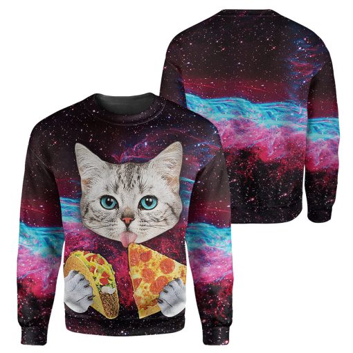 Gearhumans Galaxy Pizza Cat - 3D All Over Printed Shirt - Image 2