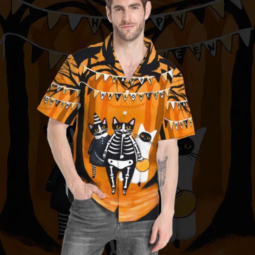 Gearhumans 3D Happy Halloween Black Cats Want Candy Custom Short Sleeves Shirt - Image 6