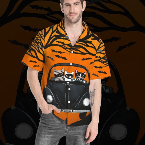 Gearhumans 3D Happy Halloween A Spooky Drive Black Cats Custom Short Sleeves Shirt - Image 6