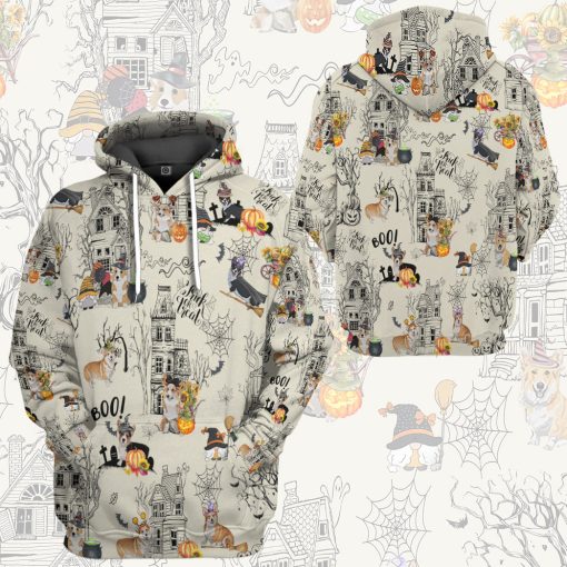 Gearhumans 3D Halloween Town With Corgi Dog Custom Tshirt Hoodie Apparel - Image 10
