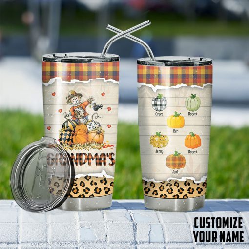 Gearhumans 3D Grandparents Day Grandmas Little Pumpkins Custom Name Design Vacuum Insulated Tumbler - Image 6