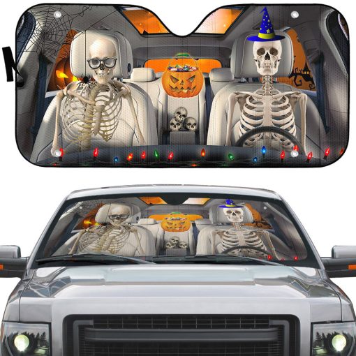 Gearhumans 3D Halloween Skeleton Couple Skull Custom Car Auto Sunshade - Image 2
