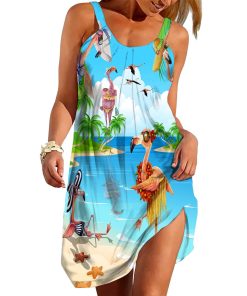 Gearhumans 3D Hawaii Flamingo Custom Beach Dress