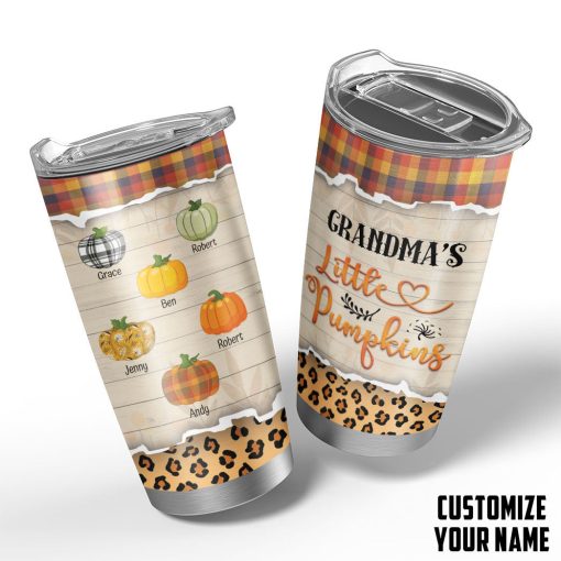 Gearhumans 3D Grandparents Day Grandmas Little Pumpkins Custom Name Design Vacuum Insulated Tumbler - Image 2
