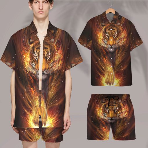 Gearhumans 3D Fire Tiger Custom Hawaii Shirt