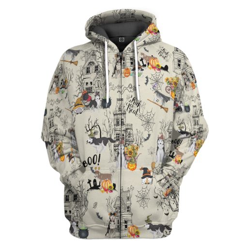 Gearhumans 3D Halloween Town With Husky Dog Custom Tshirt Hoodie Apparel - Image 5