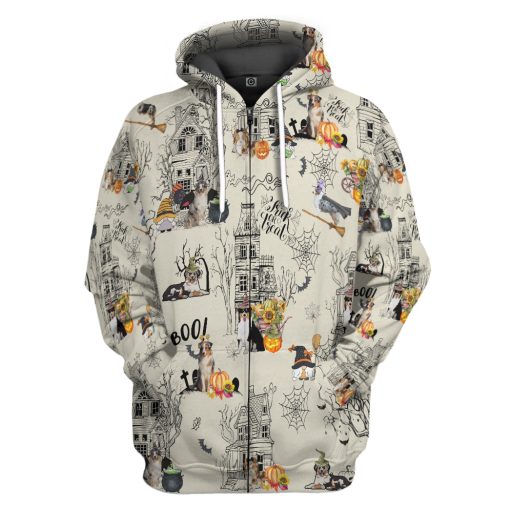 Gearhumans 3D Halloween Town With Australian Shepherd Dog Custom Tshirt Hoodie Apparel 4 Gearhumans 3D Halloween Town With Australian Shepherd Dog Custom Tshirt Hoodie Apparel - Image 4