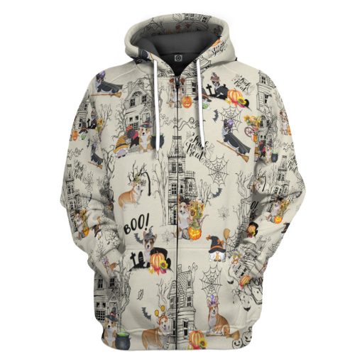 Gearhumans 3D Halloween Town With Corgi Dog Custom Tshirt Hoodie Apparel - Image 4