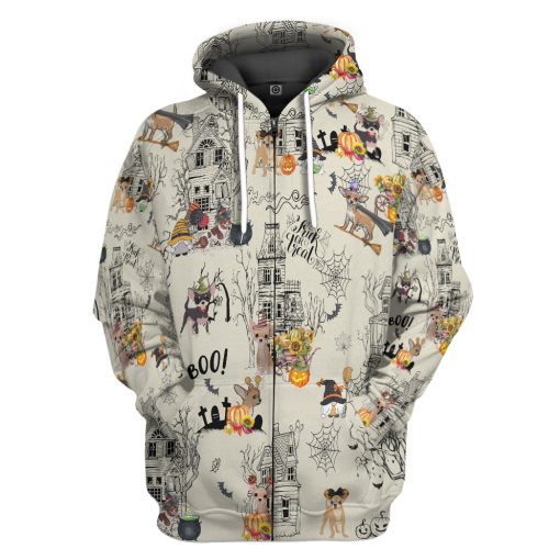 Gearhumans 3D Halloween Town With Chihuahua Dog Custom Tshirt Hoodie Apparel - Image 4
