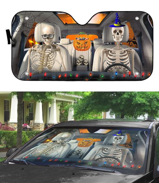 Gearhumans 3D Halloween Skeleton Couple Skull Custom Car Auto Sunshade - Image 3