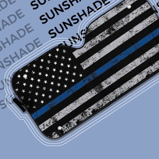 Gearhumans 3D Blue Thin Line American Flag Auto Sunshade - Image 6