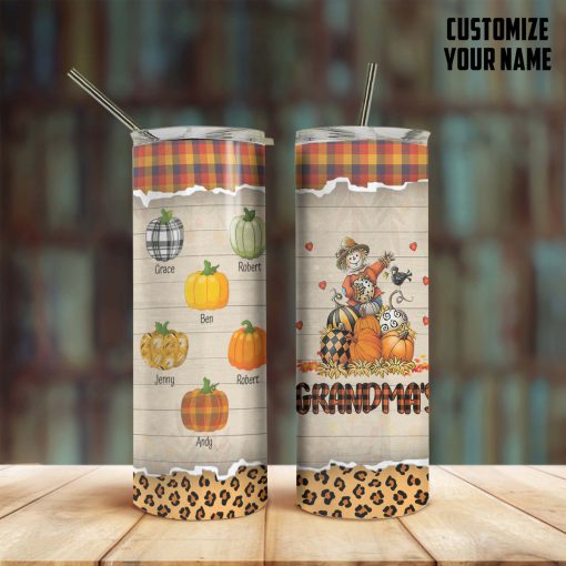 Gearhumans 3D Grandparents Day Grandmas Little Pumpkins Custom Name Design Vacuum Insulated Tumbler - Image 8