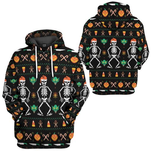 Gearhumans 3D Ugly Halloween Dancing Sketon Custom Hoodie Tshirt Apparel