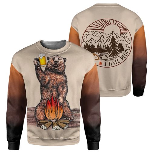 Gearhumans I Hate People - Camping Bear Beer - 3D All Over Printed Shirt - Image 2