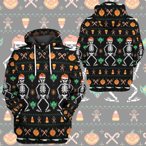 Gearhumans 3D Ugly Halloween Dancing Sketon Custom Hoodie Tshirt Apparel