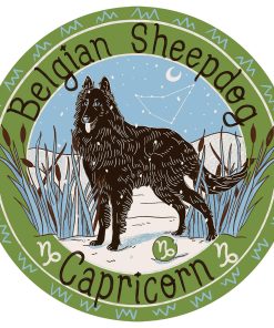 Gearhumans 3D Belgian Sheepdog Capricorn Zodiac Sign Custom Round Rug