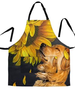 Gearhumans 3D Golden Retriever Sunflower Custom Apron