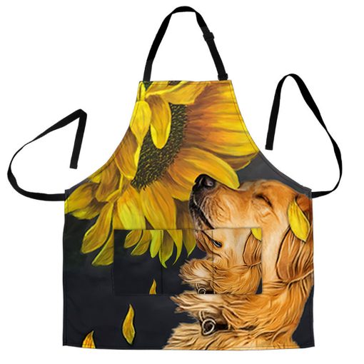 Gearhumans 3D Golden Retriever Sunflower Custom Apron