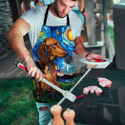 Gearhumans 3D Dachshund Starry Night Custom Apron - Image 2