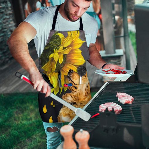 Gearhumans 3D Golden Retriever Sunflower Custom Apron - Image 2