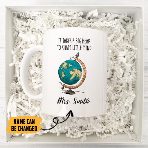 Gearhumans 2D It Takes A Big Heart To Shape Little Mind Globe Teacher Custom Name Mug - Image 4