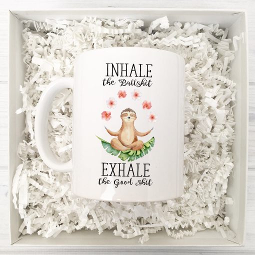 Gearhumans 3D Yoga Sloth Inhale The Good Shit Exhale The Bullshit Mug - Image 4